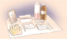 Drawing of the supplies needed to clean your trach tube and stoma.