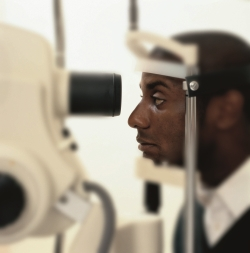 Patient having annual eye exam
