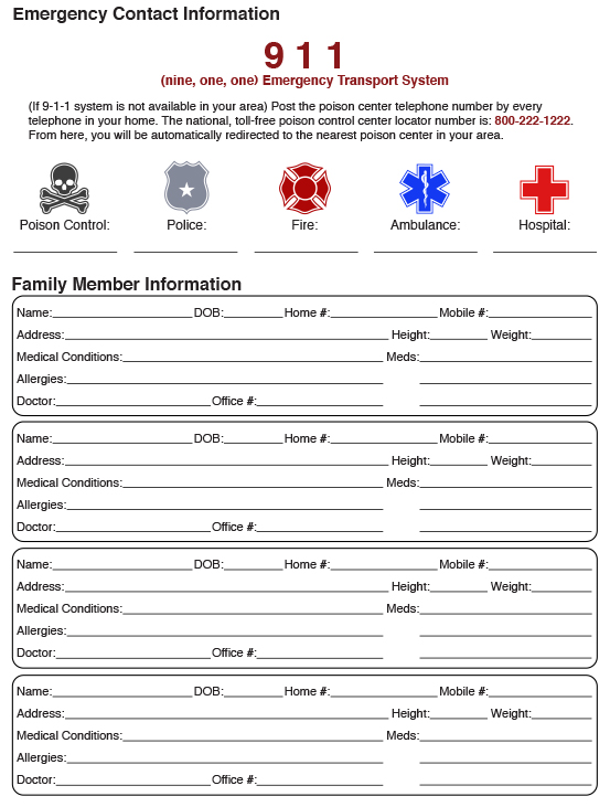 Emergency contact information for family members