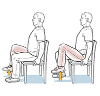 Man sitting in chair doing seated march exercise.