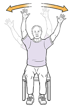 Man sitting in chair doing wave exercise.