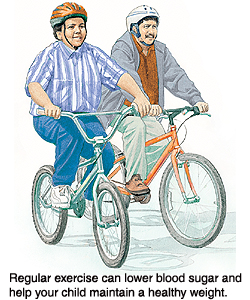 Man and boy riding bikes
