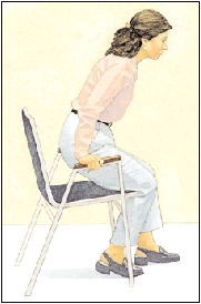 Image of woman in chair lifting herself up off a chair using her arms
