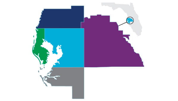 BayCare's five-county footprint zoomed in on map of Florida