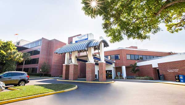 an exterior view of mease dunedin hospital