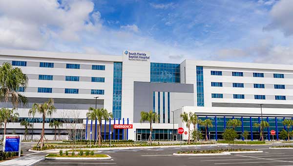 exterior of south florida baptist hospital and emergency room