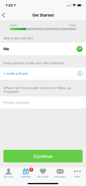 BayCareAnywhere screen for adding a phone number