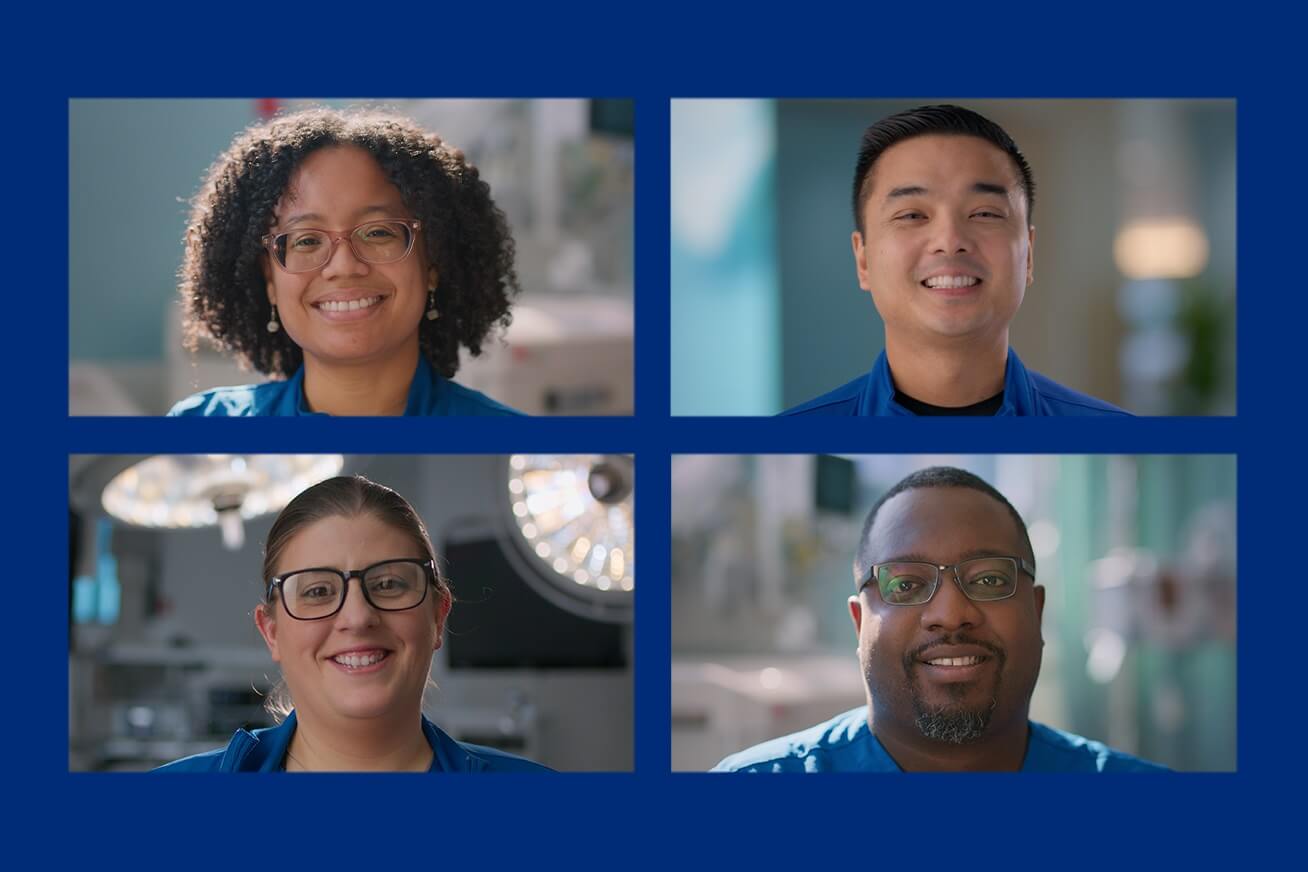 four square photos of BayCare health professionals on a royal blue background