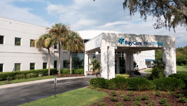 Image of the entrance to the BayCare HealthHub in Trinity
