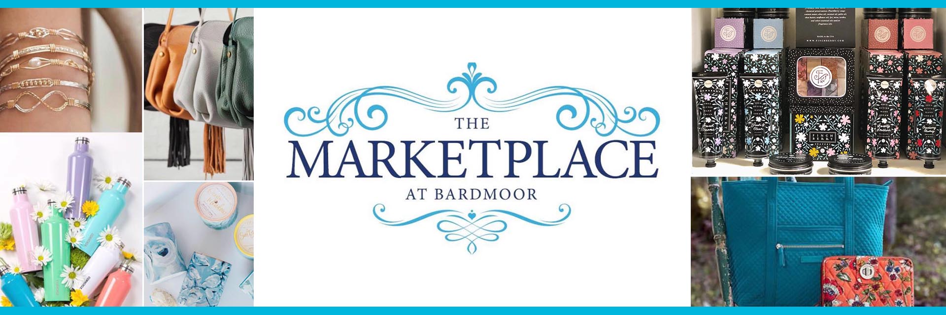 The Marketplace at Bardmoor logo and photos of various gift items