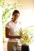 Woman pruning a plant