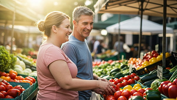 A couple shopping for produce