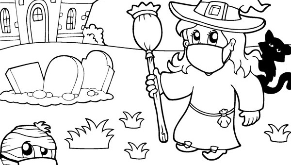 An image of the Halloween coloring sheet