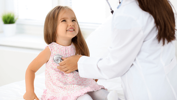 child talking to a doctor