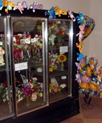 Flower arrangement case at hospital gift shop