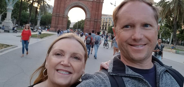 Beverly Littlejohn and her brother in Barcelona