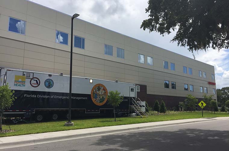 Mobile ICU deployed at Winter Haven Hospital property