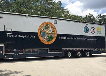 Mobile ICU unit parked at Winter Haven Hospital