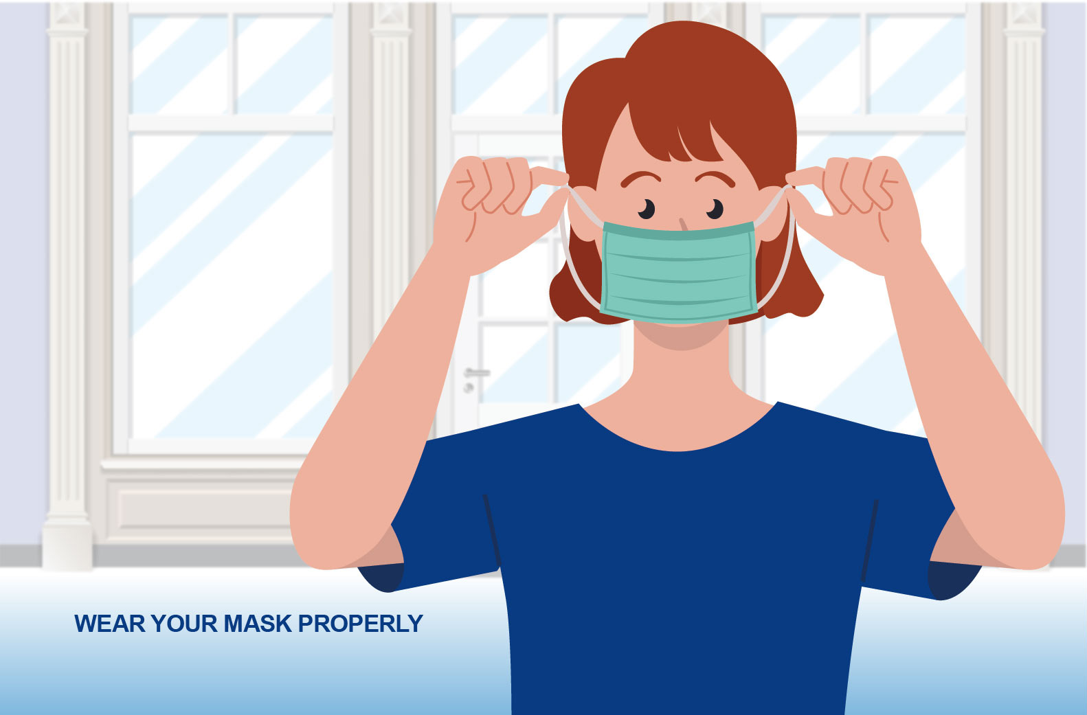 Illustration of a someone putting on a face mask