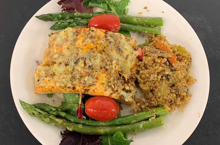 Café de Paris Salmon With Asparagus and Quinoa