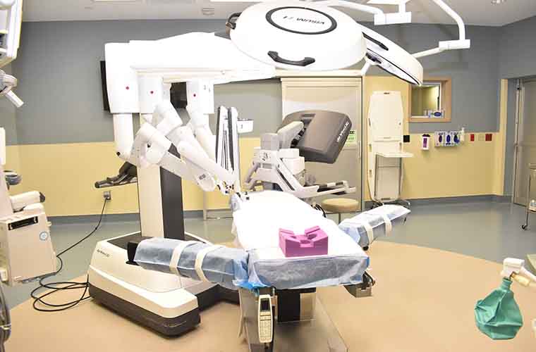 A St. Joseph's Hospital-South surgical suite  with the robot