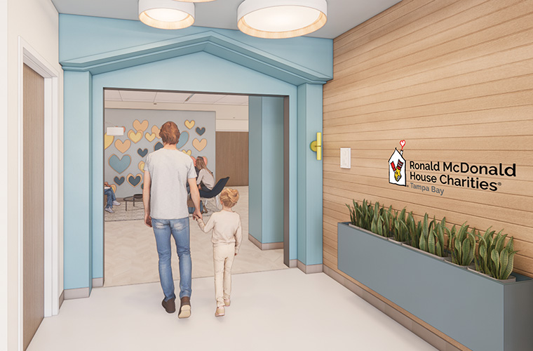 Rendering of the colorful entrance to a Ronald McDonald House