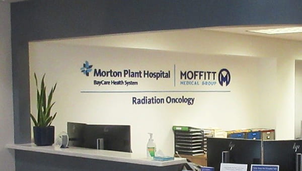 The reception desk at the Lykes Radiation Pavilion at Morton Plant Hospital.
