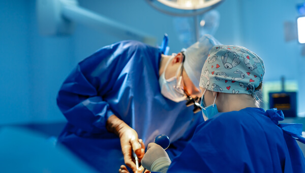 Two surgeons performing a procedure. 