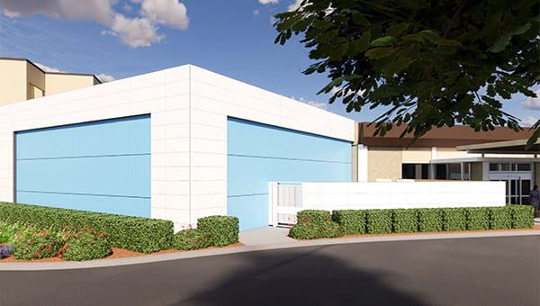 A digital rendering of the new Proton Therapy Center building at St. Joseph's Hospital.