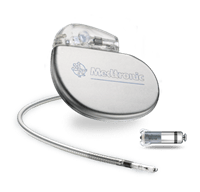 A traditional pacemaker next to a Micra TPS pacemaker