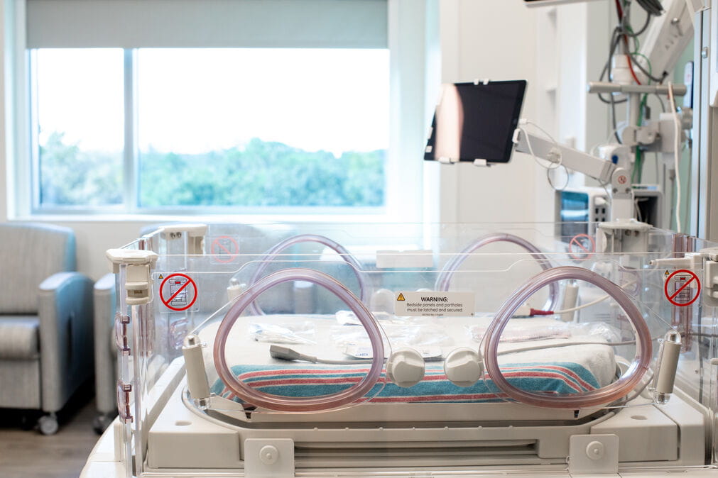 side view of a NICU bed in the South Florida Baptism Hospital