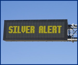 An electronic highway sign showing a Silver Alert