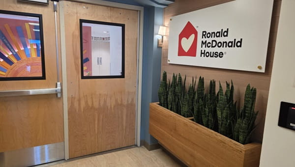 A photo of the front entrance doors for the Ronald McDonald House